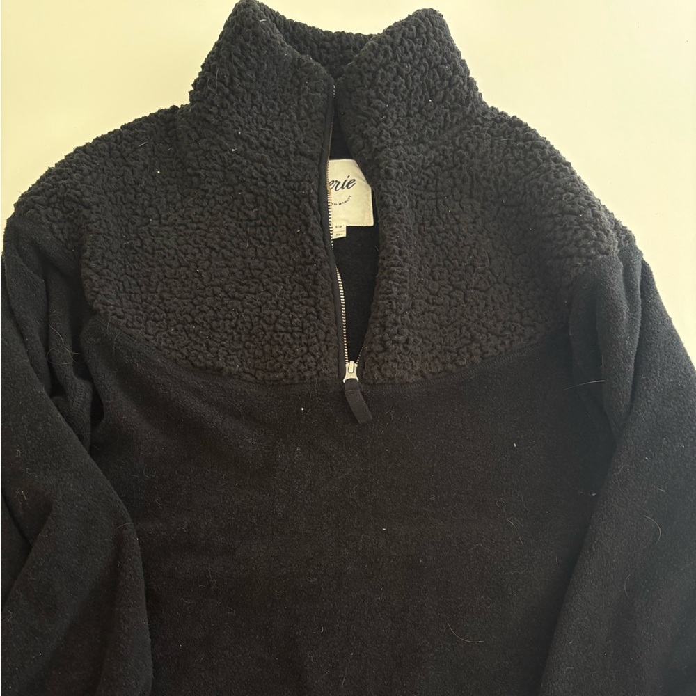 aerie black oversized quarter zip fleece size small